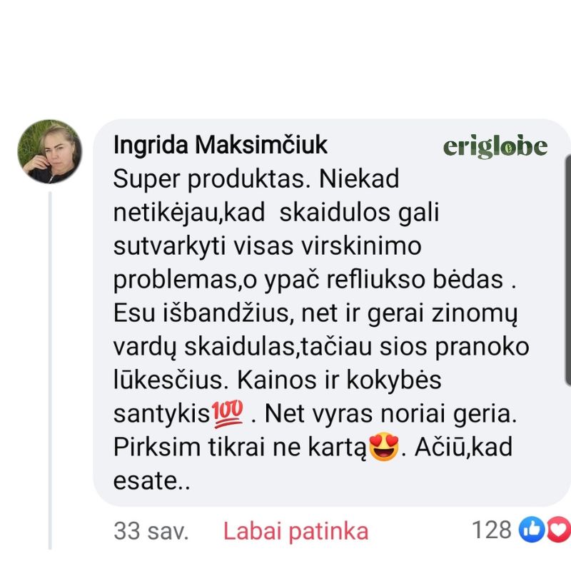 Ingridos Maksimčiuk atsiliepimas apie eriglobe SKAIDULOS