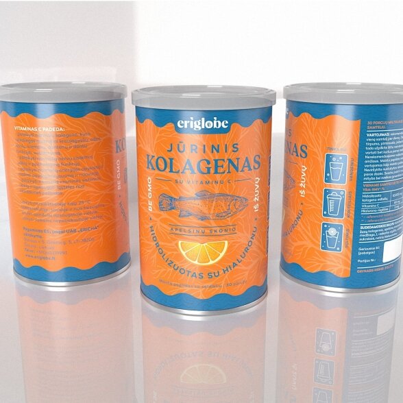 Jūrinis KOLAGENAS su hialuronu ir vitaminu C (apelsinų skonio maisto papildas) 1