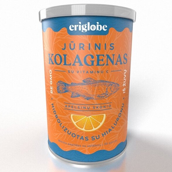 Jūrinis KOLAGENAS su hialuronu ir vitaminu C (apelsinų skonio maisto papildas)