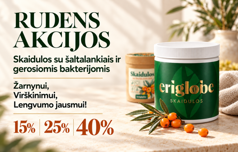 eriglobe SKAIDULOS žarnynui ir virškinimui su šaltalankiais ir probiotikais